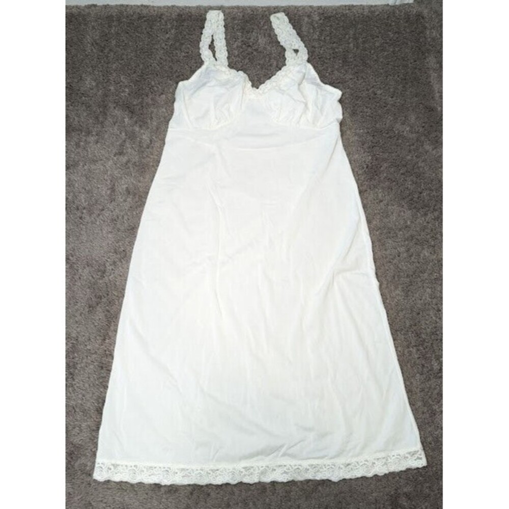 Vintage Shadowline Nylon Full Slip Lacey Ivory Sz 34 24"
